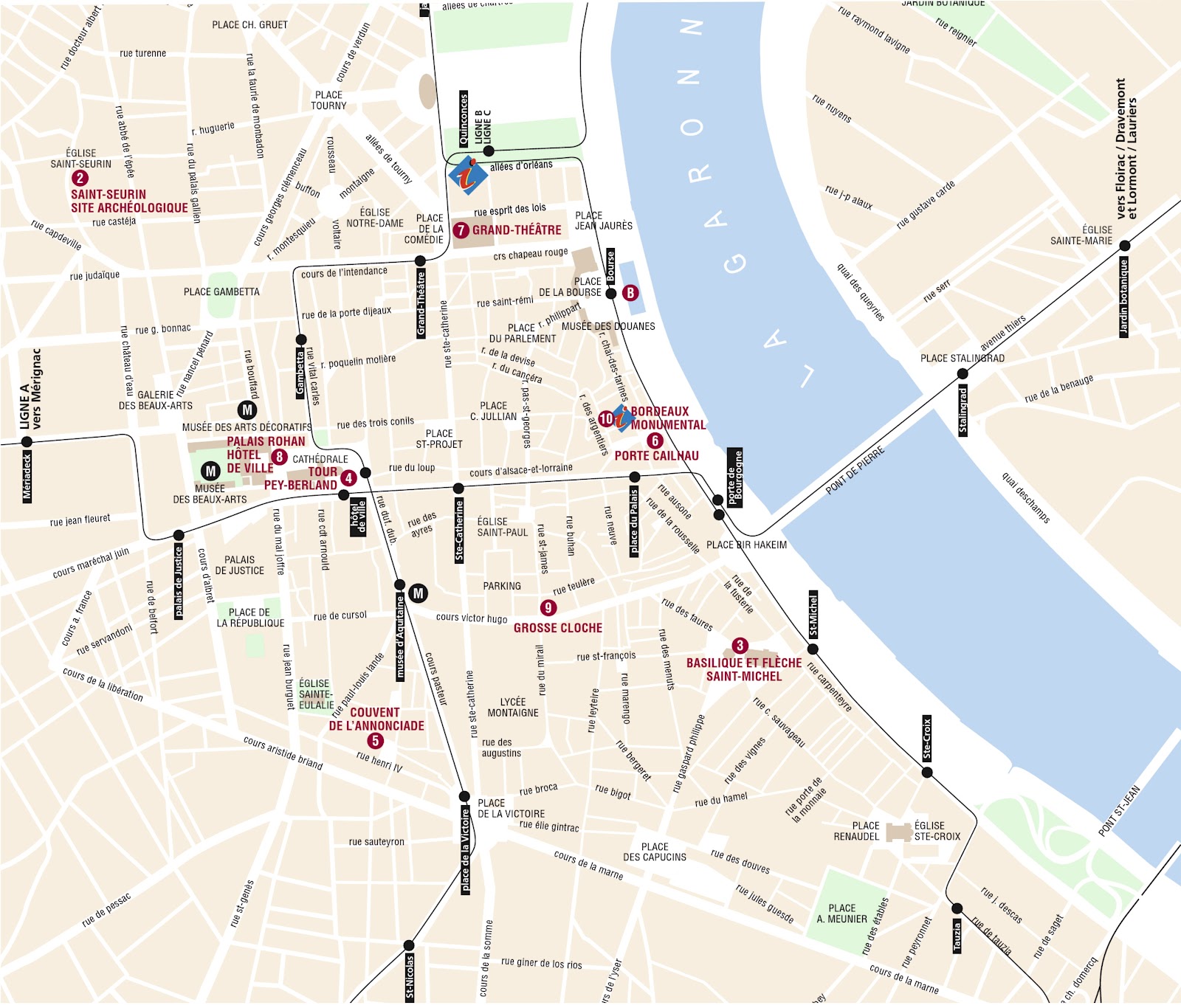 Carte centre ville de bordeaux